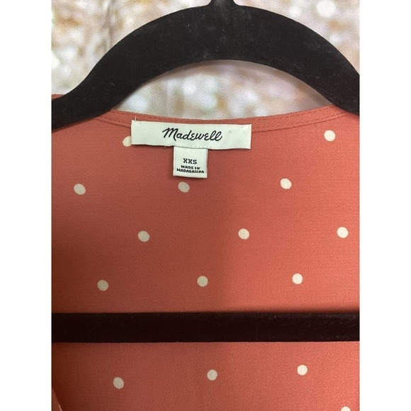 Madewell Women's Size XXS Sash Tie Wrap Top Pink Chiffon W/ Polka Dots - Picture 4 of 6